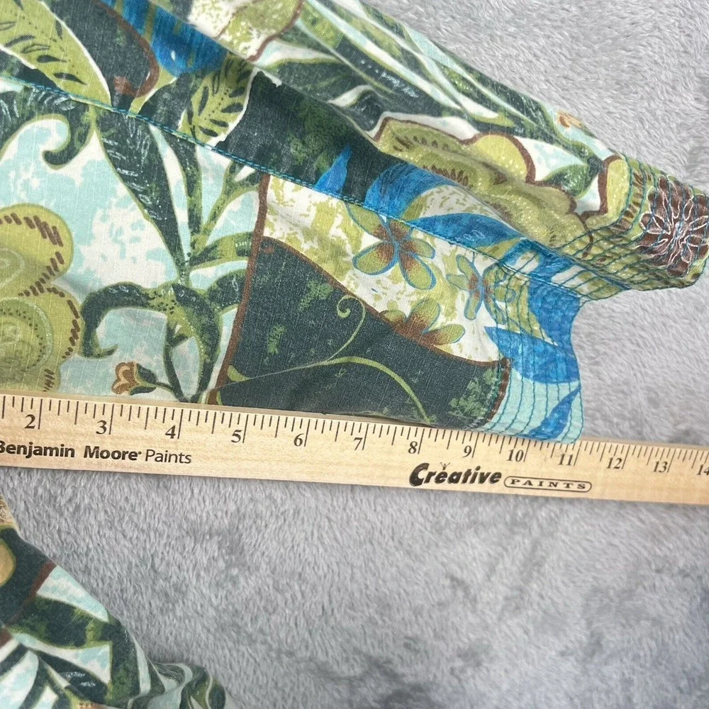 CJ Banks Full Zip Jacket Women's 2X‎ Blue Green Colorful Floral Festival VTG
